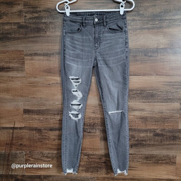 American Eagle Jeans 4 R Jegging Super Hi Rise Next Level Stretch Charcoal - Picture 1 of 13